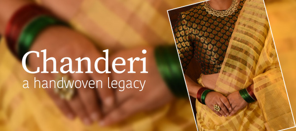 Handwoven Chanderi silk saree in rich festive colours with elegant vertical golden stripes, showcasing the traditional beauty and luxurious texture of Indian handloom weaving, perfect for festive wear and celebrations.