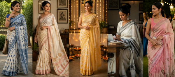 Cotton sarees for every occasion featuring handloom craftsmanship, versatile styling ideas, office wear, festive fashion and everyday elegance