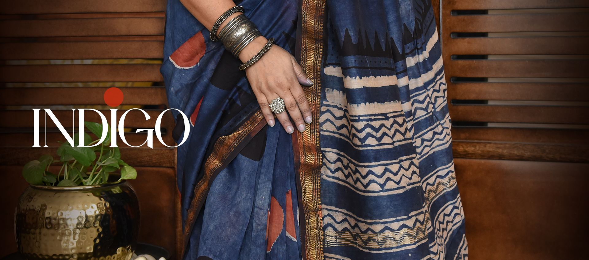 Hand Block Print Indigo chanderi Sarees Online | Antarang