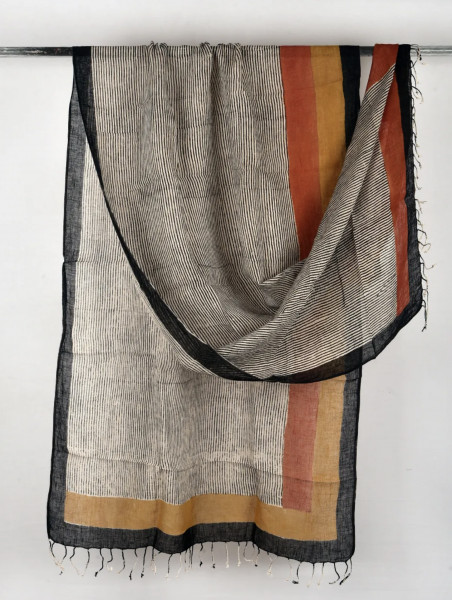 3 COLOR STRIPE LINEN DUPATTA 2 PIECE SUIT SET