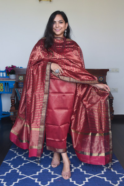 PINK - GOLD TISSUE KURTA SET