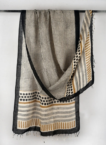 DOTS AND STRIPES LINEN DUPATTA 2 PIECE SUIT SET