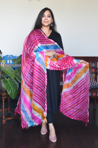 MULTICOLORED PINK KOTA SILK