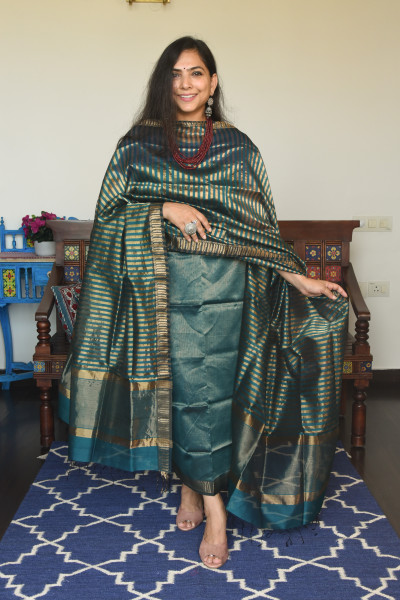 RAMA GREEN - GOLD TISSUE KURTA SET