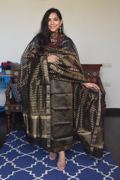 BLACK GOLD TISSUE KURTA SET