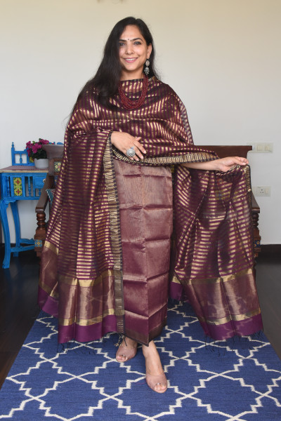 PURPLE - GOLD TISSUE KURTA SET