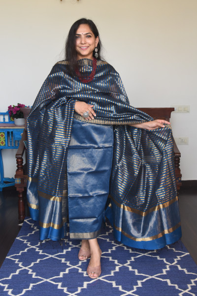 BLUE - GOLD TISSUE KURTA SET
