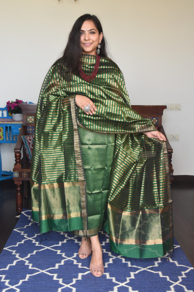 GREEN - GOLD TISUE KURTA SET