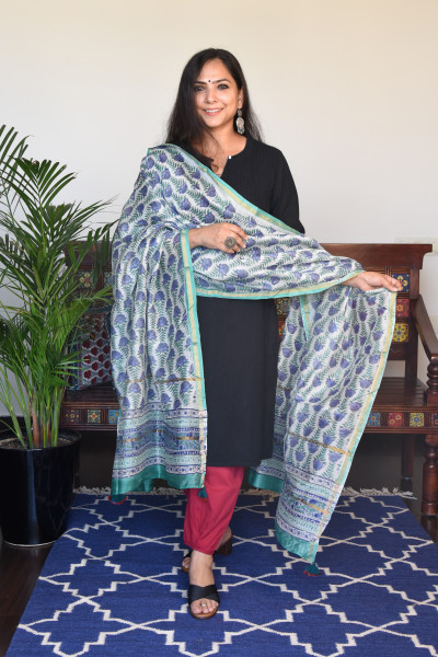 PURPLE WHITE TEAL COTTON SILK
