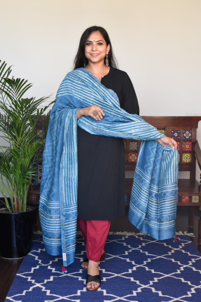 STRIPED FRENCH BLUE COTTON SILK