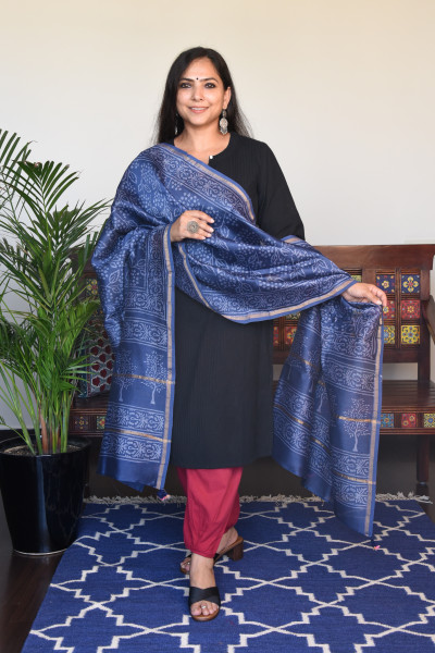 DARK BLUE COTTON SILK