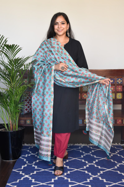 FLORAL BLUE COTTON SILK