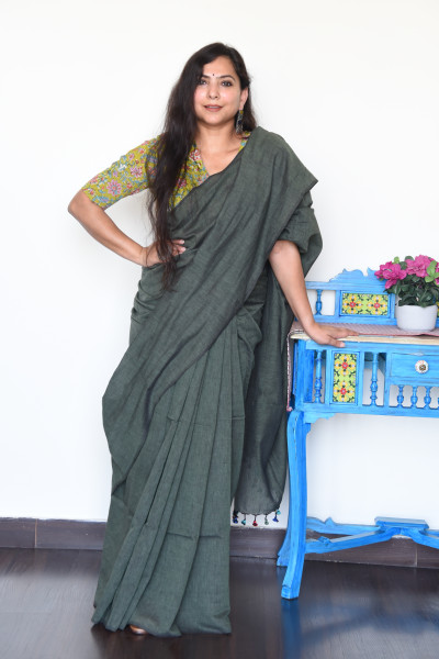 MOSS GREY COTTON SAREE