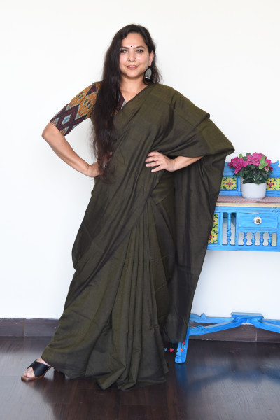 SEAWEED BROWN COTTON SAREE