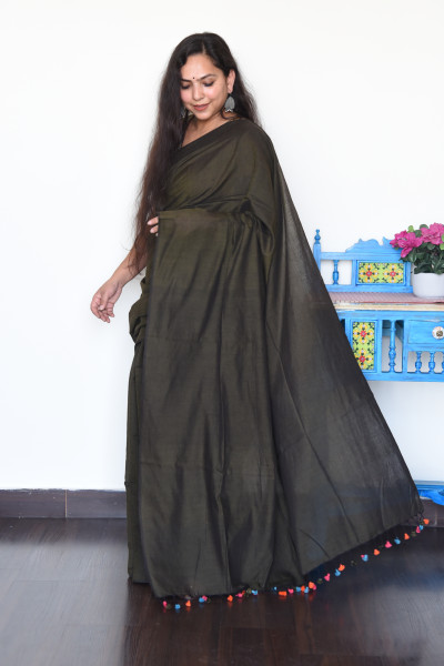 SEAWEED BROWN COTTON SAREE