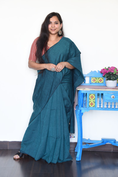 NAVY TEAL BLUE COTTON SAREE