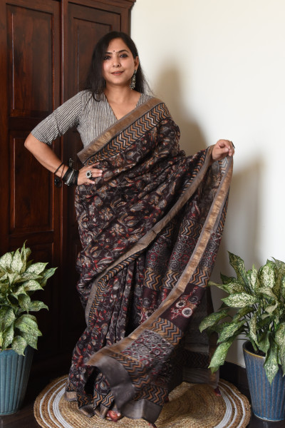 FLORAL BROWN COTTON SILK SAREE
