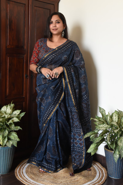 DARK INDIGO COTTON SILK SAREE