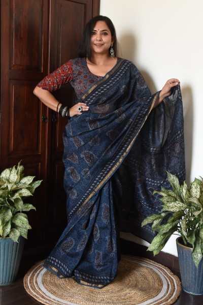 DARK INDIGO COTTON SILK SAREE