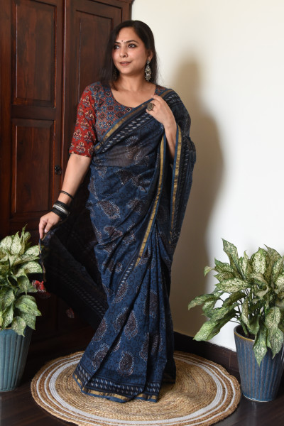 DARK INDIGO COTTON SILK SAREE