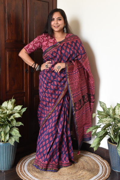 PURPLE PINK COTTON SILK SAREE