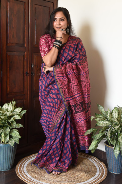 PURPLE PINK COTTON SILK SAREE
