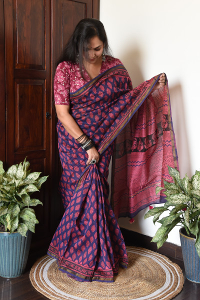 PURPLE PINK COTTON SILK SAREE