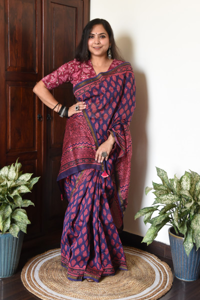 PURPLE PINK COTTON SILK SAREE