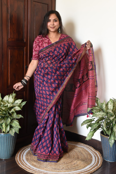 PURPLE PINK COTTON SILK SAREE