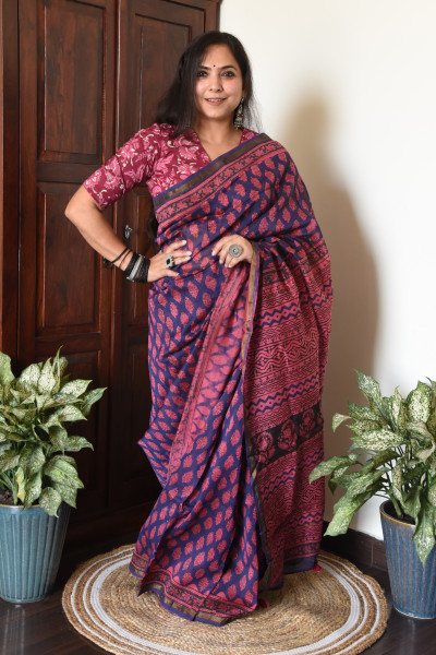 PURPLE PINK COTTON SILK SAREE
