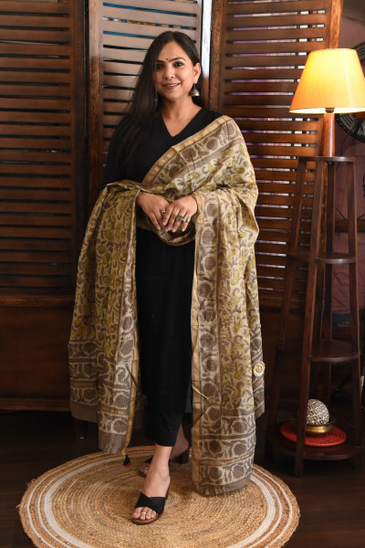 PAISLEY DUSTY BEIGE - BROWN COTTON SILK DUPATTA