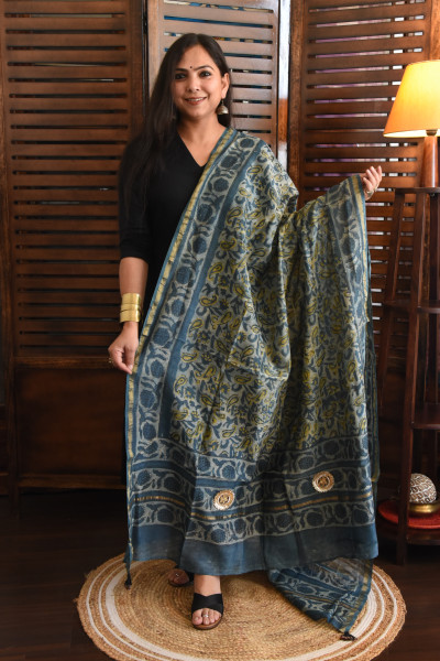 PAISLEY INDIGO COTTON SILK DUPATTA