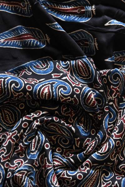BLACK PINE AJRAKH MODAL SILK SAREE WITH MIRROR WORK