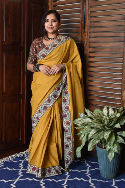FLORAL MUSTARD PATCHWORK COTTON SAREE