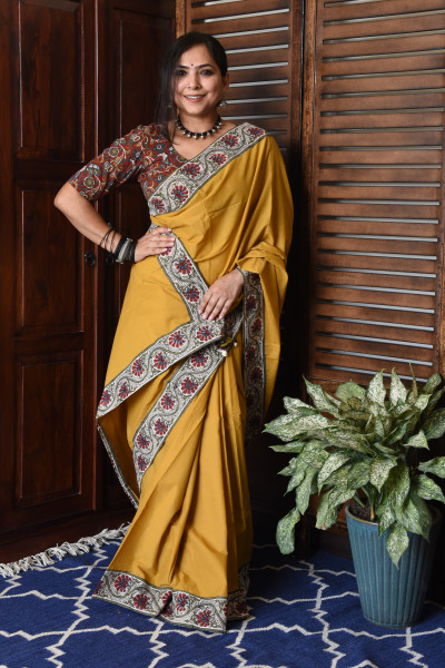 FLORAL MUSTARD PATCHWORK COTTON SAREE
