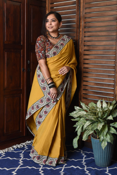 FLORAL MUSTARD PATCHWORK COTTON SAREE