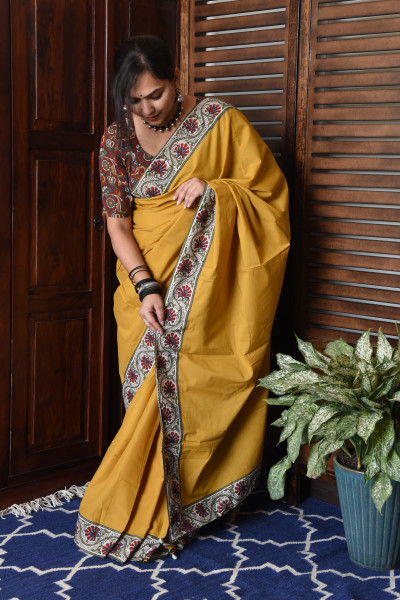 FLORAL MUSTARD PATCHWORK COTTON SAREE