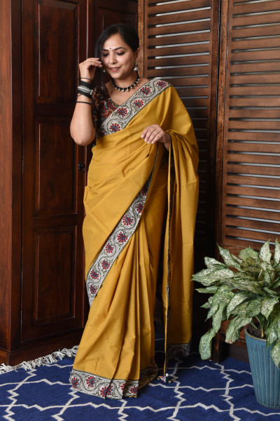 FLORAL MUSTARD PATCHWORK COTTON SAREE