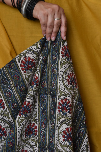 FLORAL MUSTARD PATCHWORK COTTON SAREE