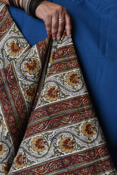 FLORAL ROYAL BLUE PATCHWORK COTTON SAREE