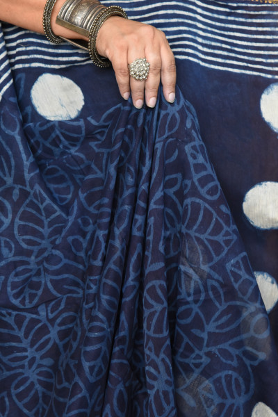 BIG CIRCLE INDIGO COTTON SILK SAREE