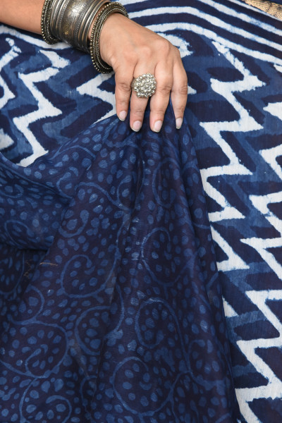 ZIG ZAG INDIGO COTTON SILK SAREE