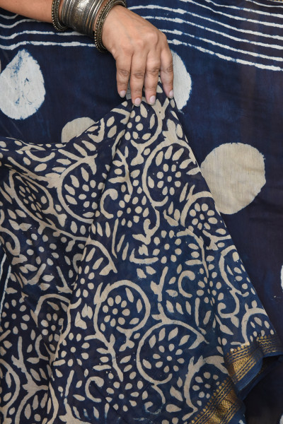 2 DOTS INDIGO COTTON SAREE
