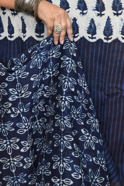 PINE TREE INDIGO COTTON SILK SAREE