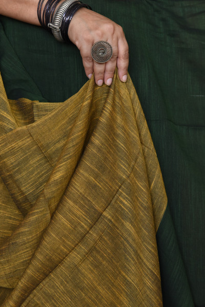 GREEN BENGAL COTTON SAREEE WITH GHICHA PALLA
