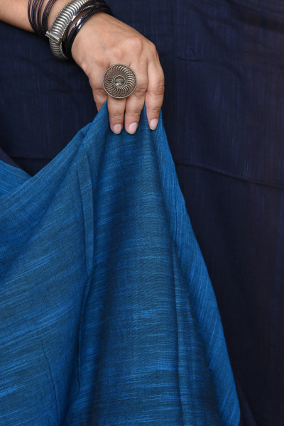 ROYAL BLUE BENGAL COTTON SAREEE WITH GHICHA PALLA