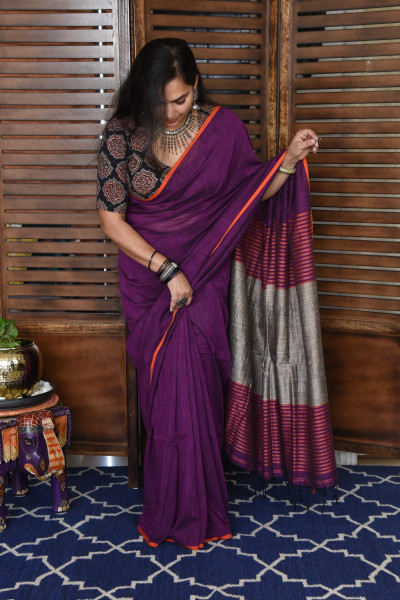 JAMUNI BENGAL COTTON SAREEE WITH GHICHA PALLA