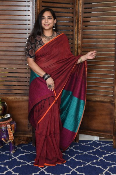 RED BENGAL COTTON SAREEE WITH GHICHA PALLA