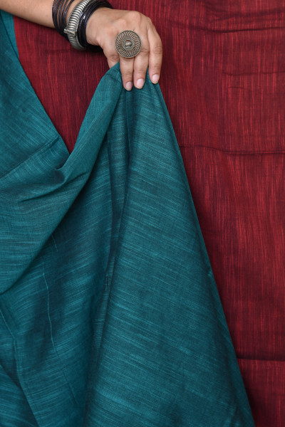 RED BENGAL COTTON SAREEE WITH GHICHA PALLA