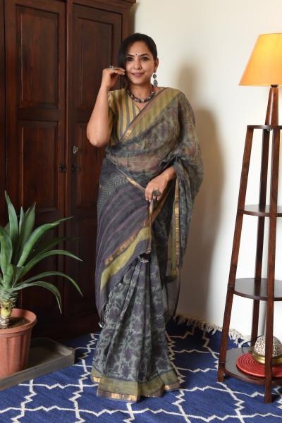 GREY GREEN FLORAL VANASPATI KOTA SAREE
